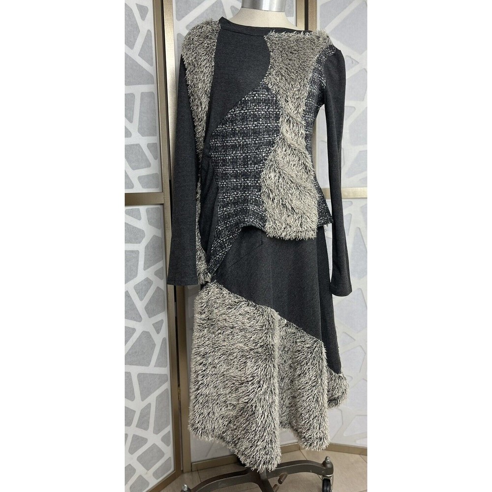 AIMEE G S SWEATER midi SKIRT SET Outfit asymmetrical Textured Patchwork Stretchy